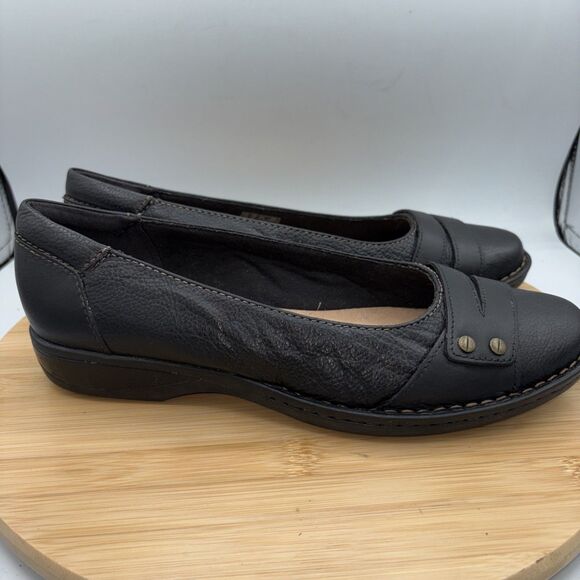 Clarks Pegg Abbie Black Leather Slip On Comfort Flats Shoes Women’s Size 10 - Picture 7 of 10